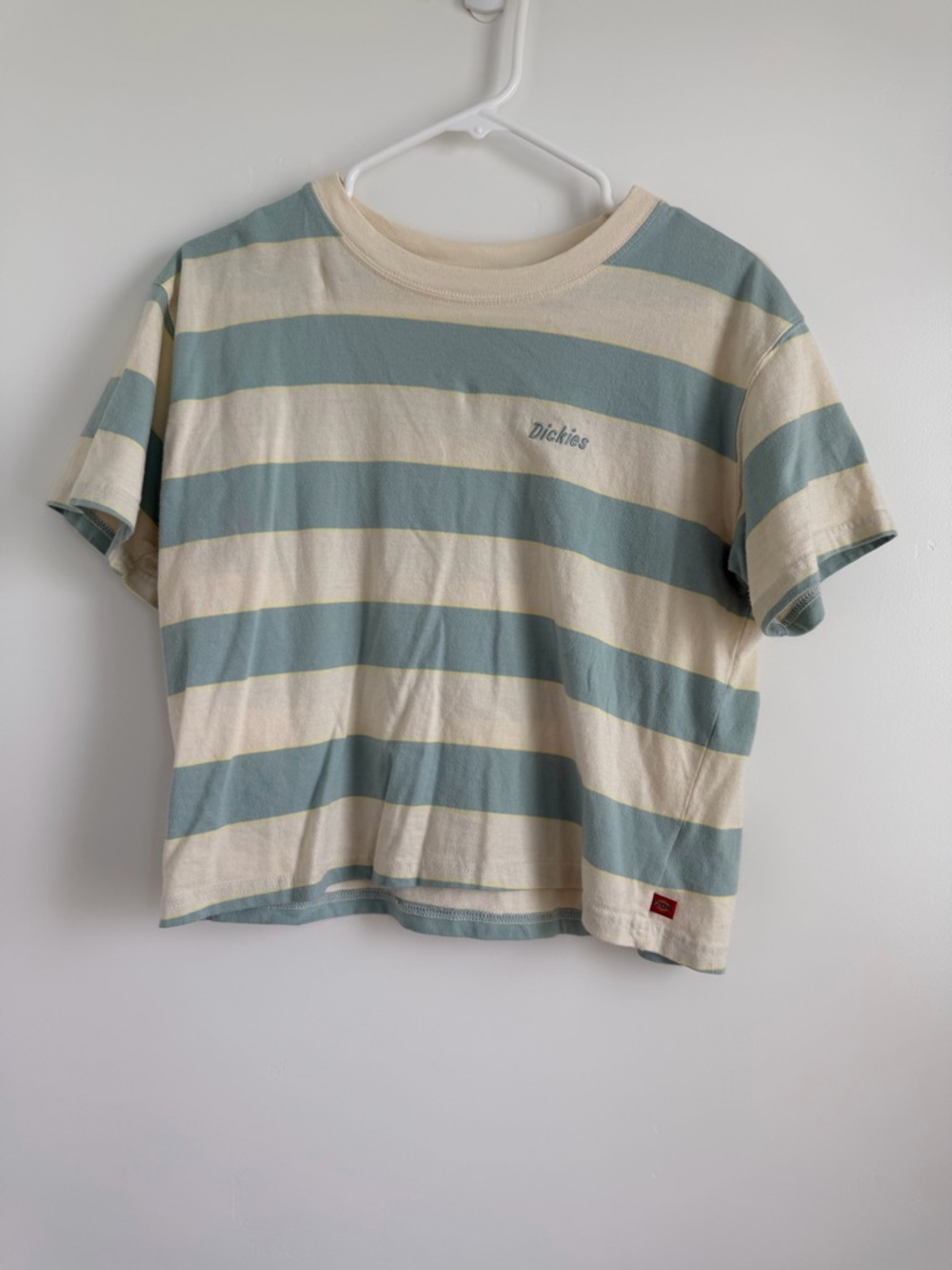 Dickies Striped Crop Tee in Cream & Light Blue-Green